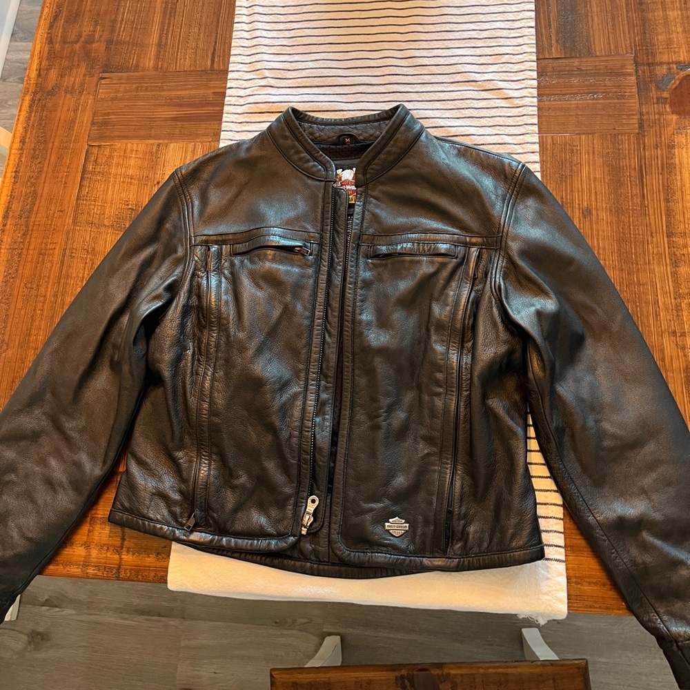Harley-Davidson Black Leather Jacket with Embroidered Logo